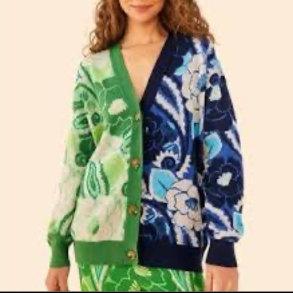 FARM Rio Green and Blue Floral Cardigan Sz M - Picture 1 of 9